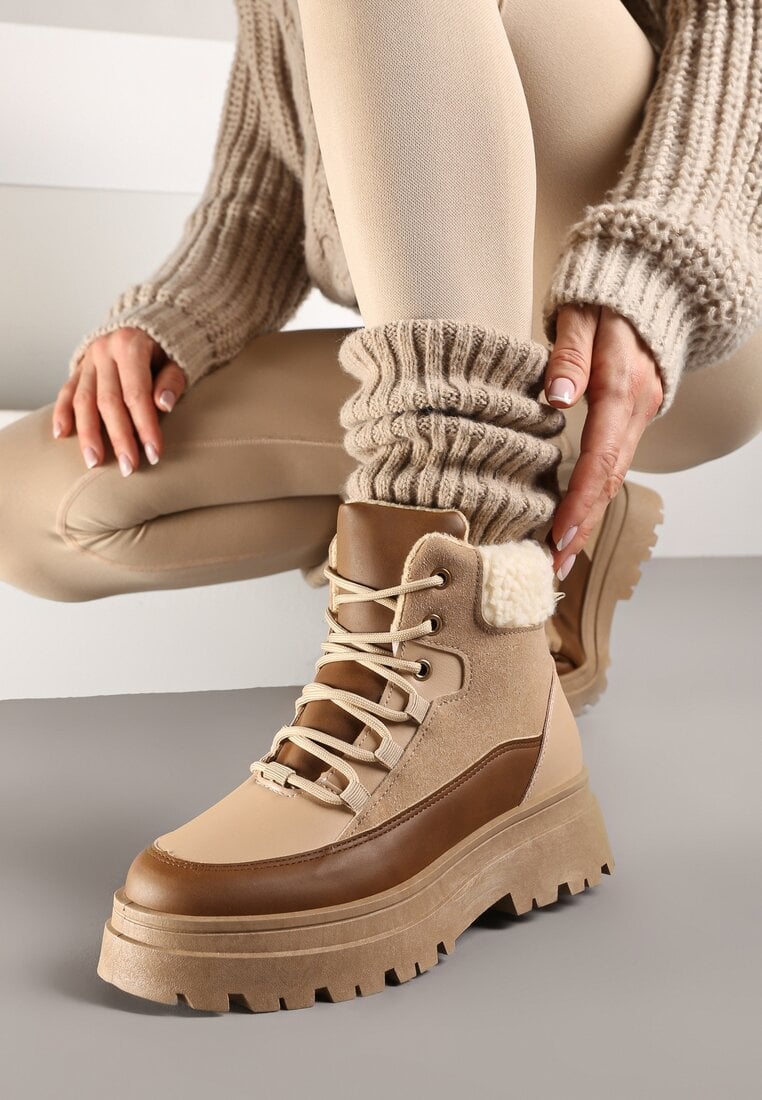Ghete trapper bej închis cu șireturi Janne