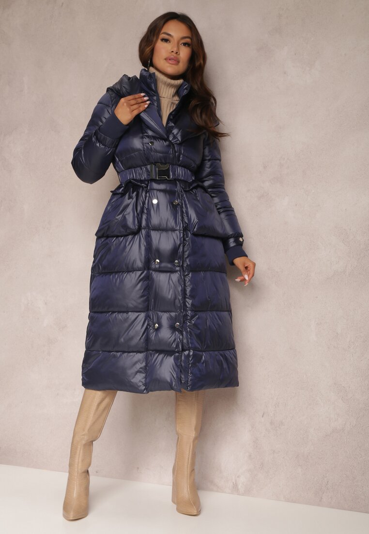 Jachetă Bleumarin Matlasată Lungă Dudlat