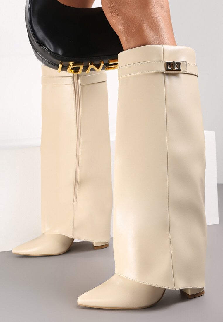 Cizme Bej cu carâmb larg și vârf ascuțit Sumehra