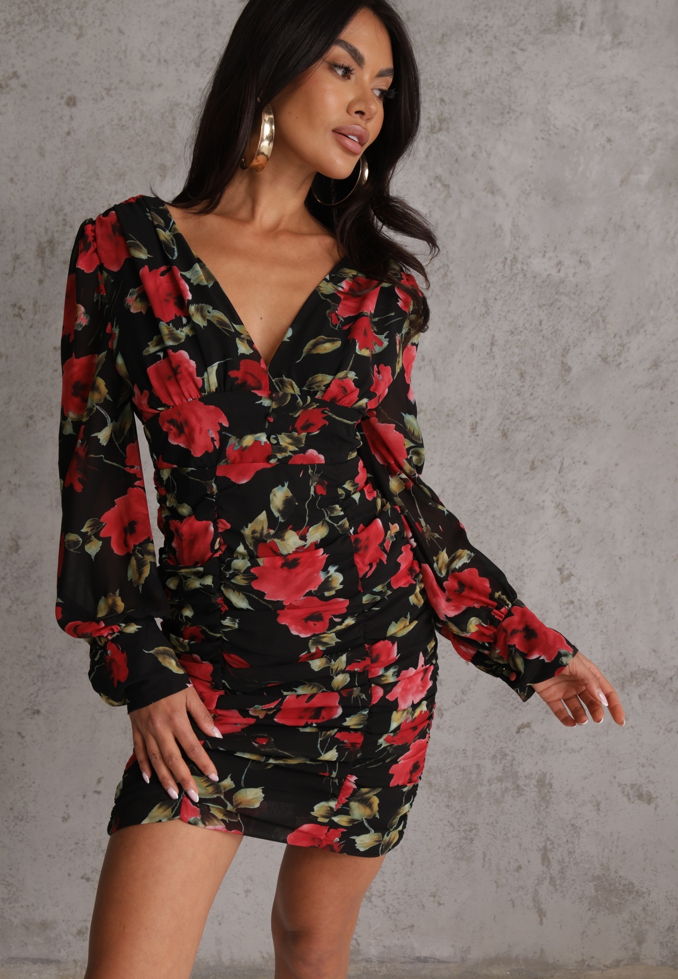 Rochie Neagră Mulată cu Drapaje Achomene