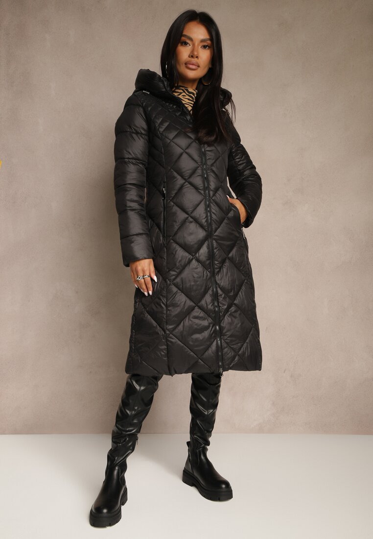 Geacă Neagră sub Genunchi Matlasată Fipha