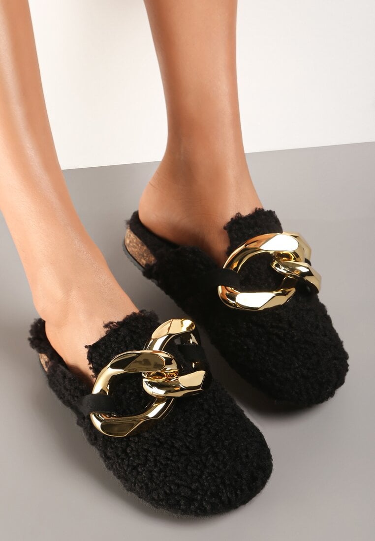 Papuci Negri cu Lanț Decorativ Dewerli