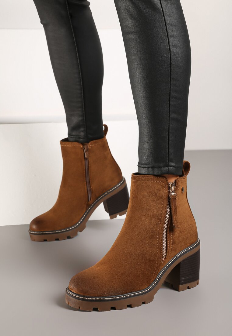 Botine Maro cu toc bloc Boho cu fermoar Kodra