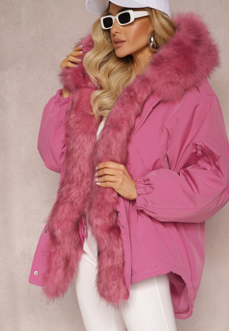 Geacă Parka Roz Oversize cu blană Horelle