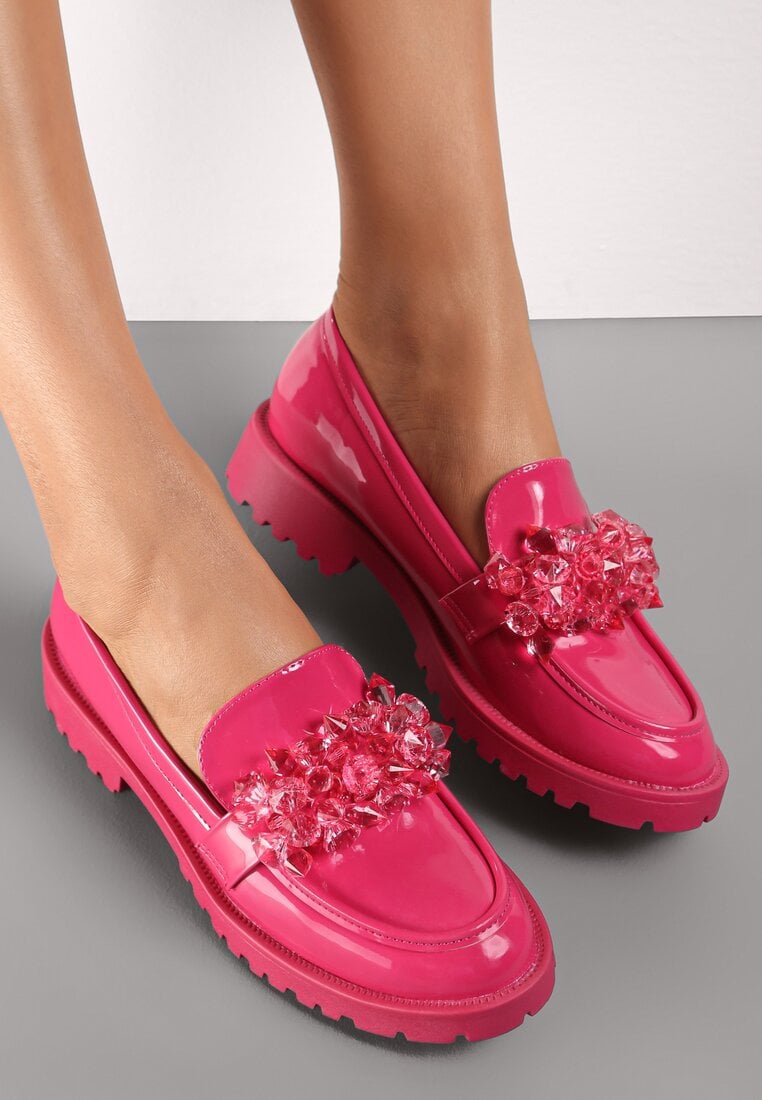 Mocasini Fucsia cu Branț din Piele Naturală Kanaya