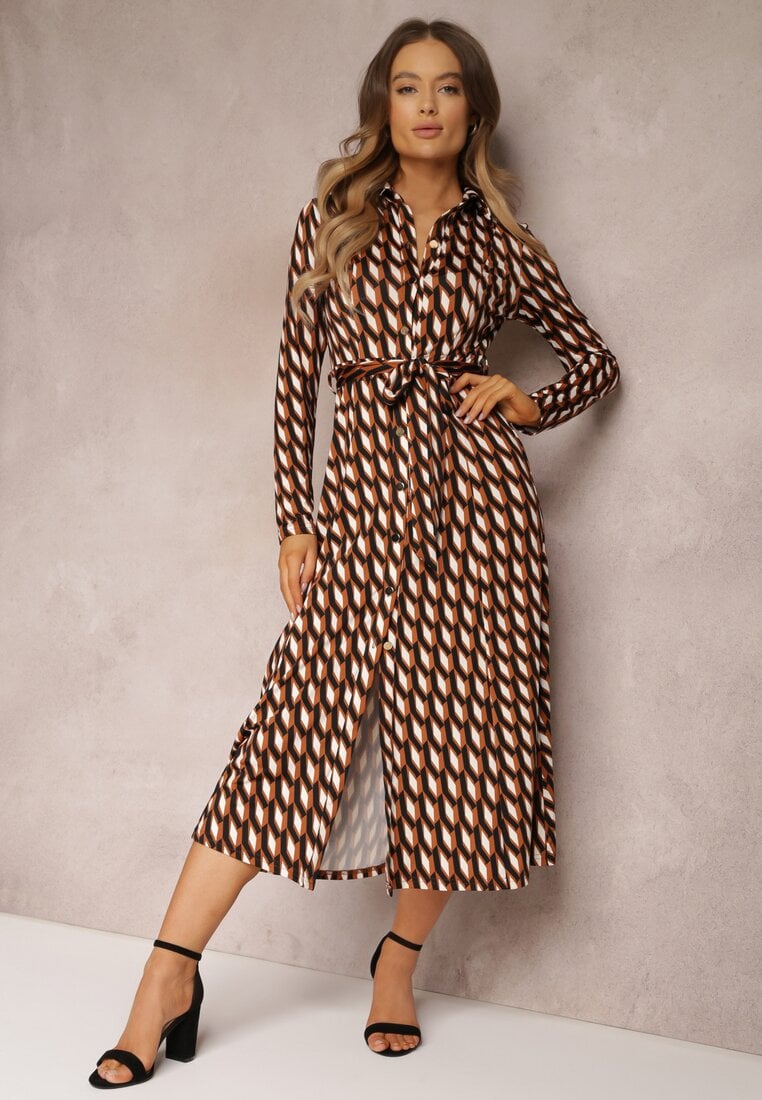 Rochie tip cămașă Maro cu model geometric Fendwe