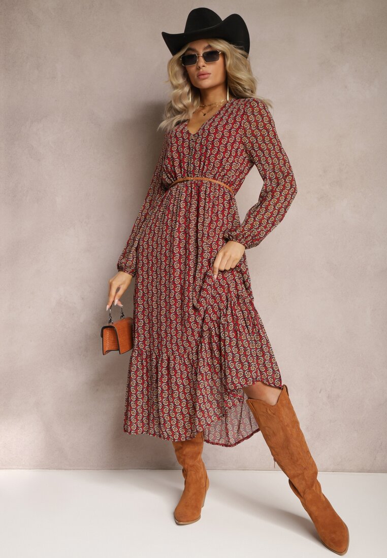 Rochie bordou cu decolteu triunghiular și elastic în talie Abido