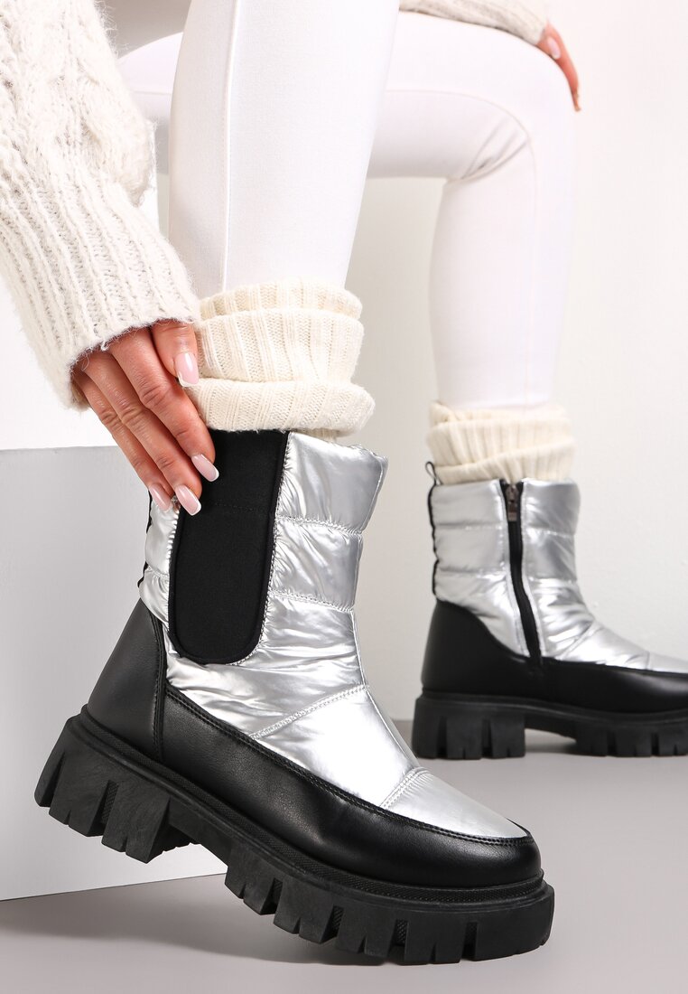 Cizme de zăpadă Argintii Matlasate cu Inserție Elastică Erdrigu