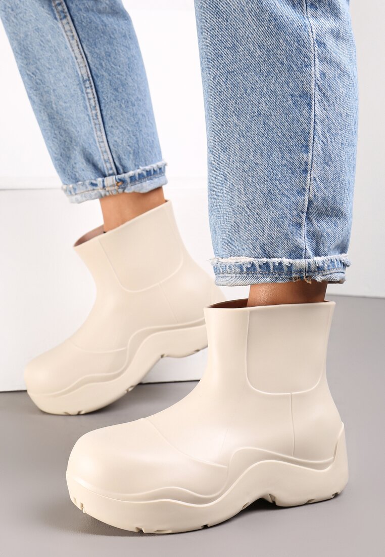 Cizme de cauciuc bej cu talpă groasă Lowen