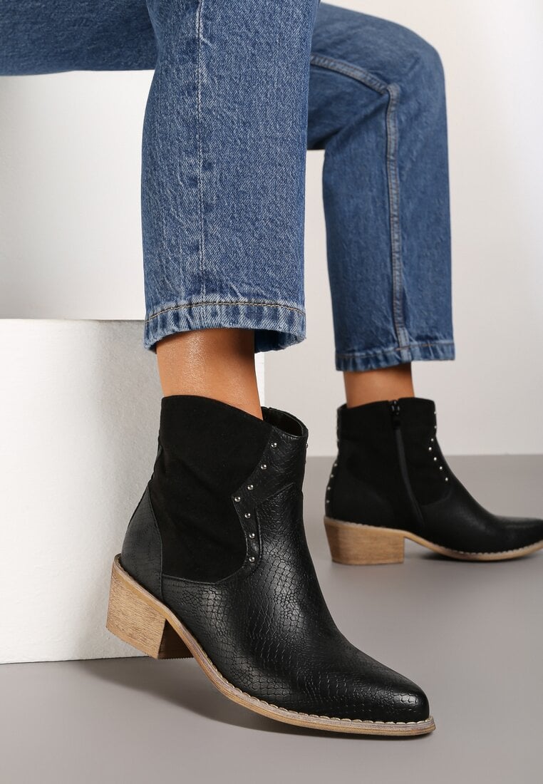 Botine Negre cowboy cu nituri Egochis