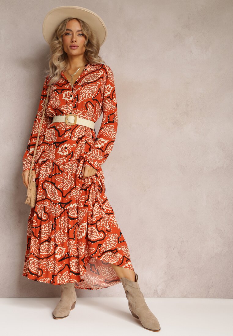 Rochie Cămașă Portocalie Florală Kolni