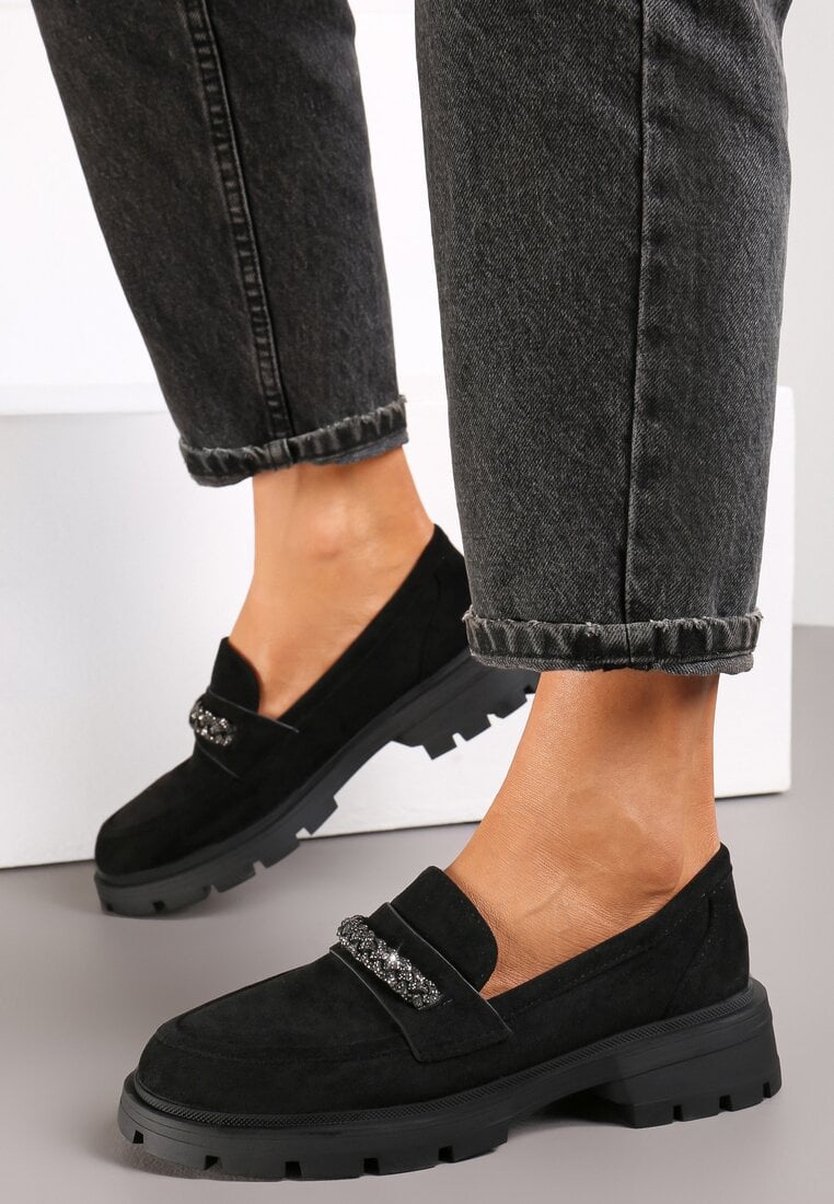 Mocassini Negre cu Lanț și Branț din Piele Naturală Elta