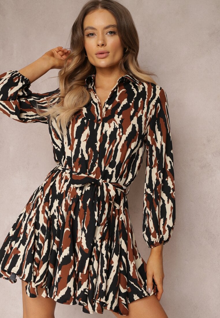 Rochie Cămașă Maro cu Curea Textilă Mariou