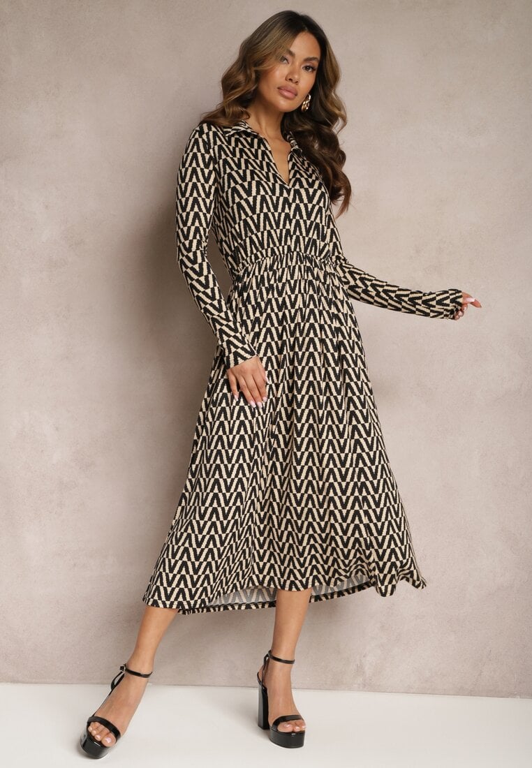 Rochie Bej-Negru Cloș cu Dungi de Tigru Chipha