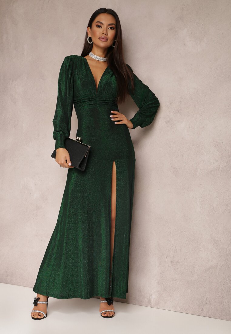 Rochie Verde de seară cu Decolteu Adânc Phaly