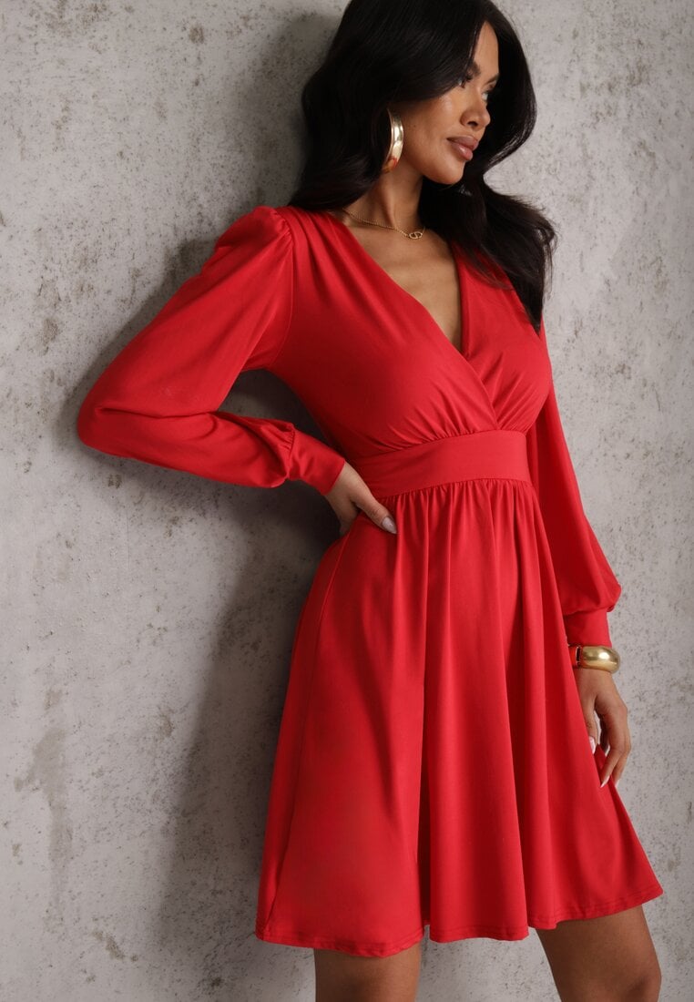 Rochie roșie înfășurată cu talie Hosidius