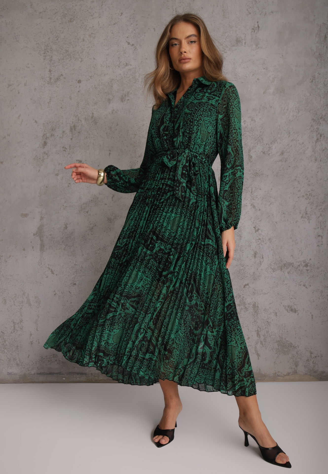 Rochie Verde închis Cloche cu cordon de legat Blerore