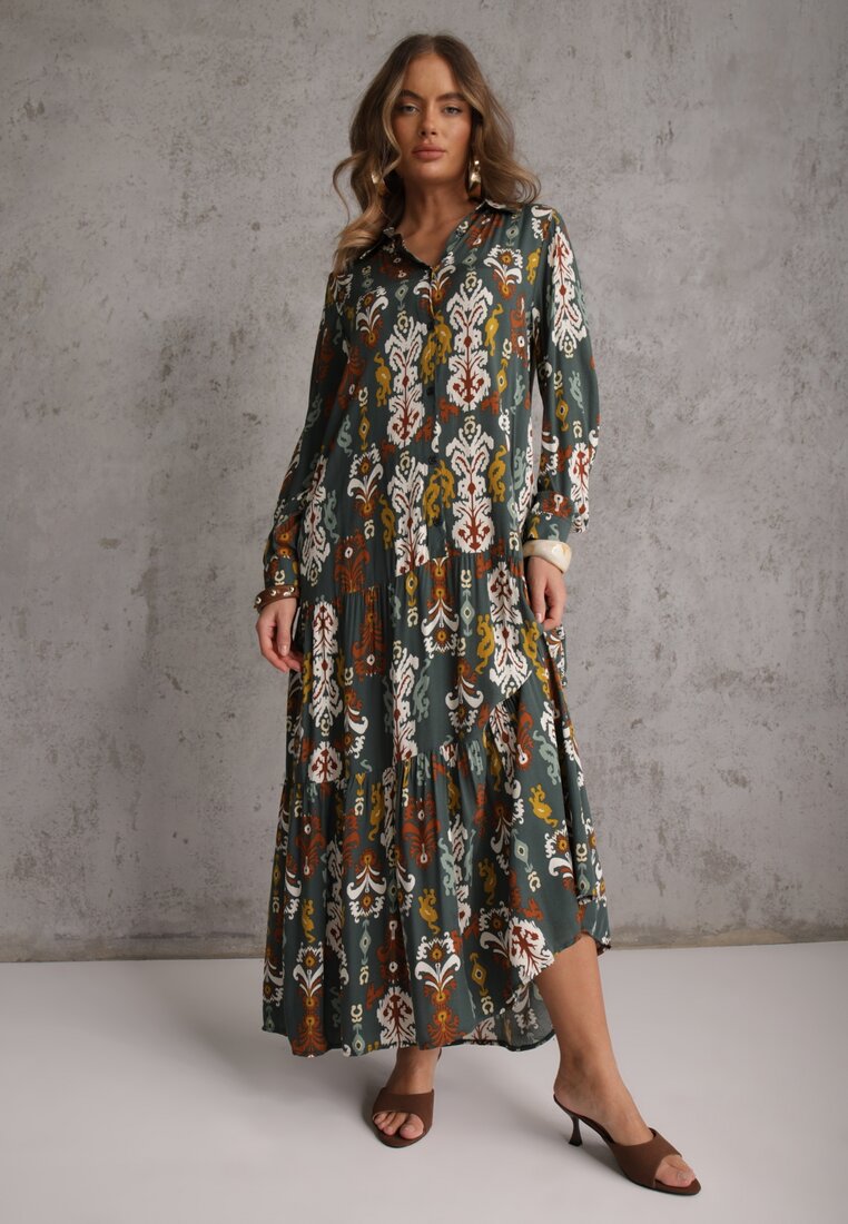 Rochie tip cămașă Verde închis Evazată Zjarrta