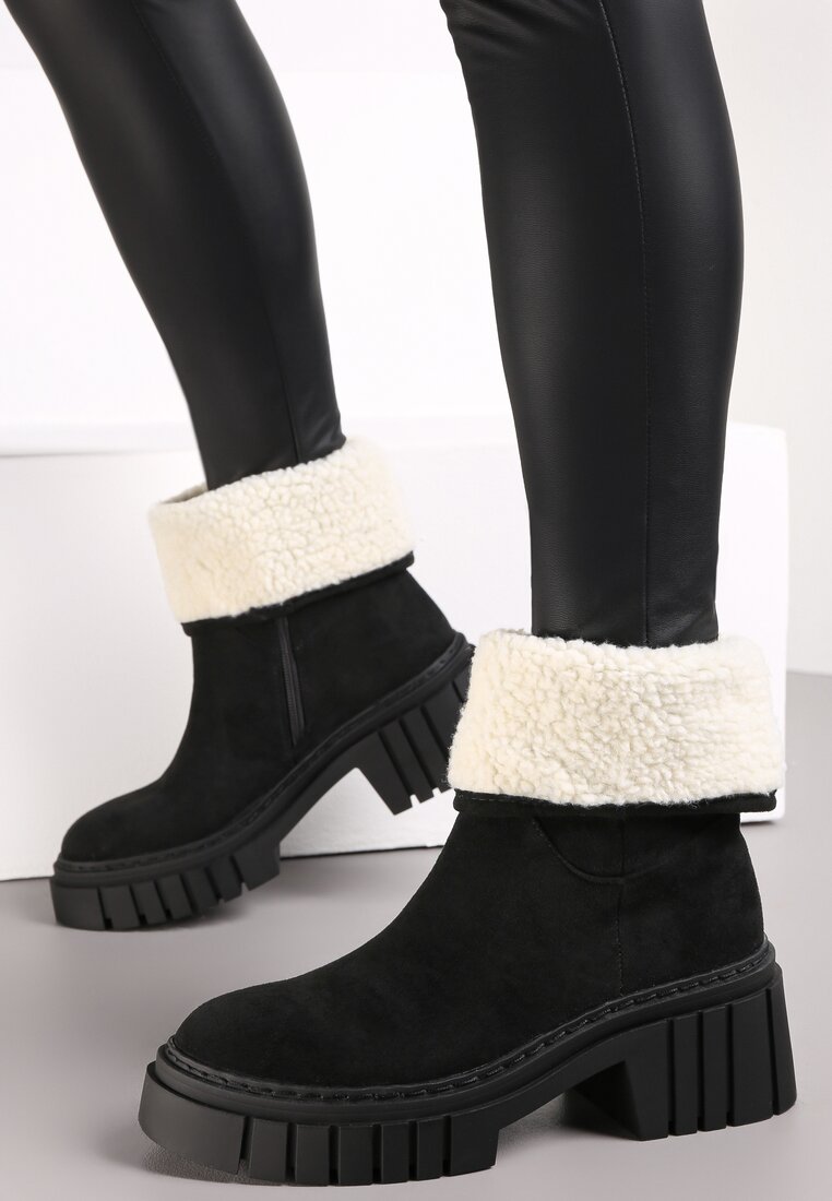 Czarne Botki na Grubej Podeszwie Lymal - Renee