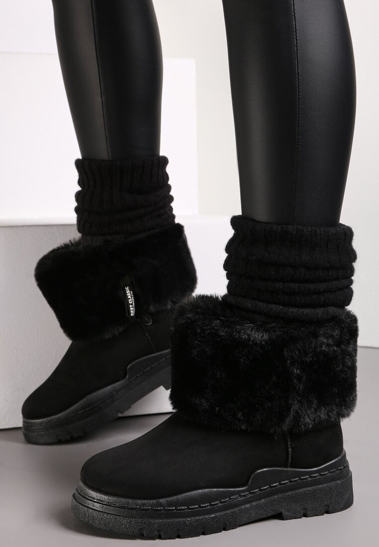 Cizme de zăpadă Negre cu Blană Întoarsă Nonva
