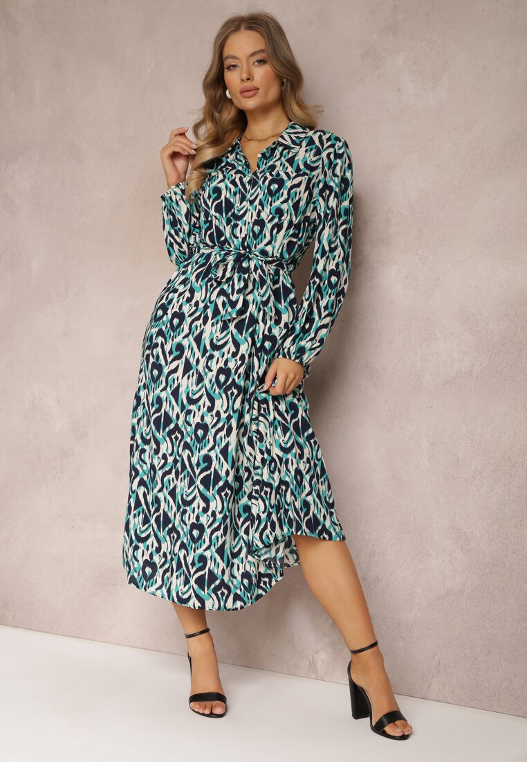 Rochie cămașă Albastră cu Imprimeu Geometric Gena