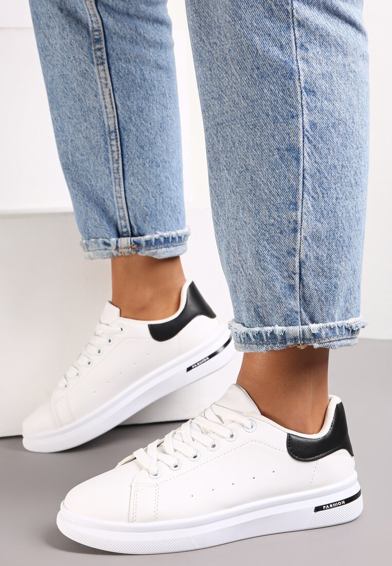 Adidași Alb-Negru Cu șireturi Cu talpă plată Cu o inserție modernă Zanelih