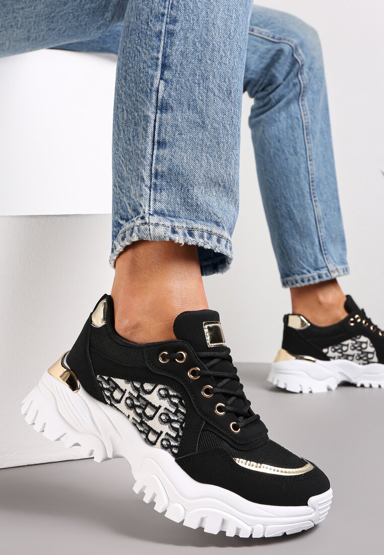 Adidași Negri cu Aplicații pe Talpă Groasă Trenta