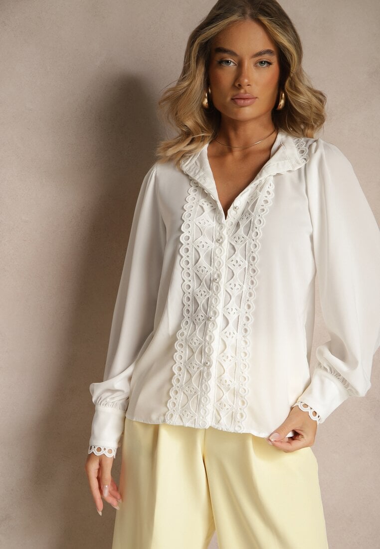 Cămașă Albă Dantelată cu nasturi perlați Inhis