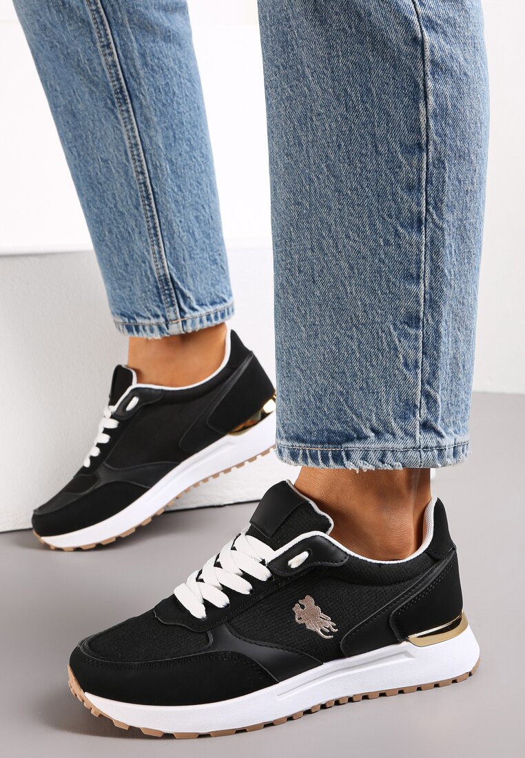 Adidași Negri cu Talpă Decorativă și Cusături Novajean