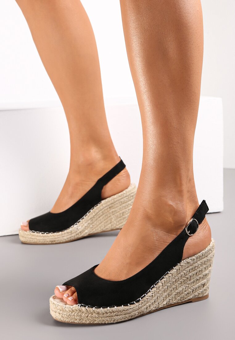 Sandale Negre Împletite cu pană cu vârf deschis Christlyn