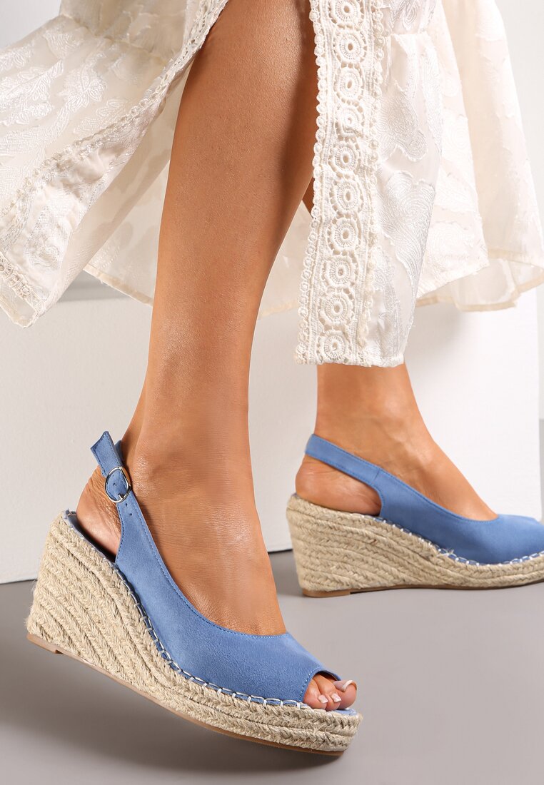 Sandale albastre împletite pe pană cu vârf deschis Christlyn