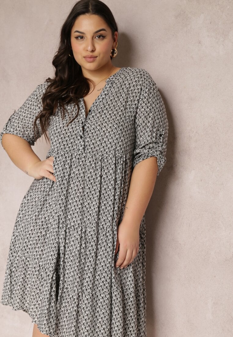 Rochie Neagră cu nasturi și mâneci suflecate 7/8 Agalanie