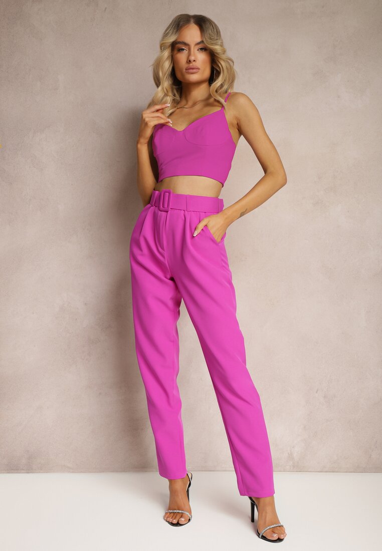 Pantaloni fuchsia de costum cu curea Samyah