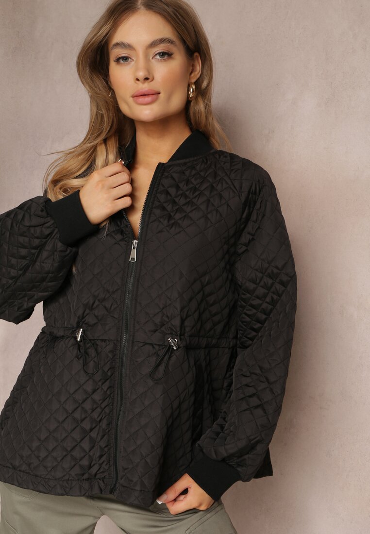 Geacă Bomber Neagră Matlasată cu Borduri elastice Libbie