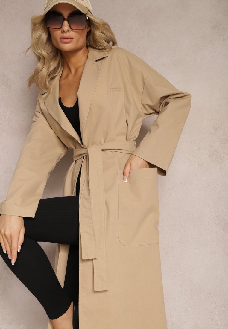 Palton bej cu cordon Oversize Terethia