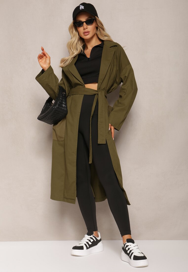 Palton Verde cu curea legată Oversize Terethia