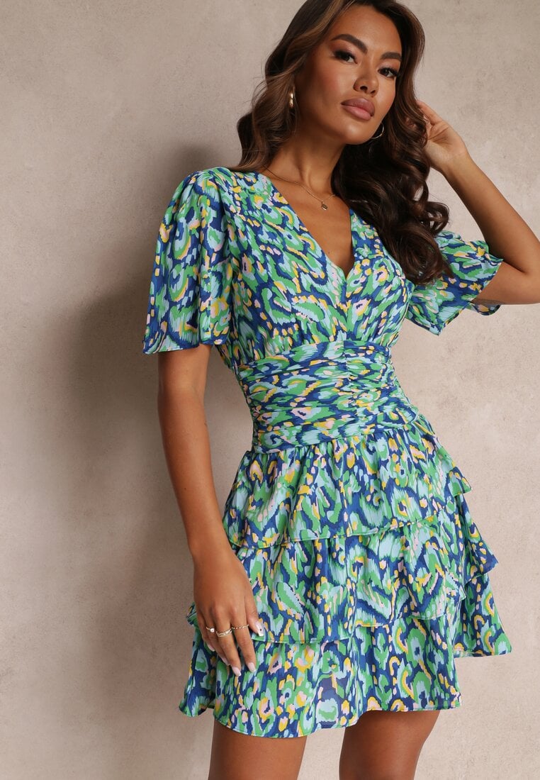 Rochie Mini Albastră cu Elastice în Talie și Încrețitură Decorativă Veerisa