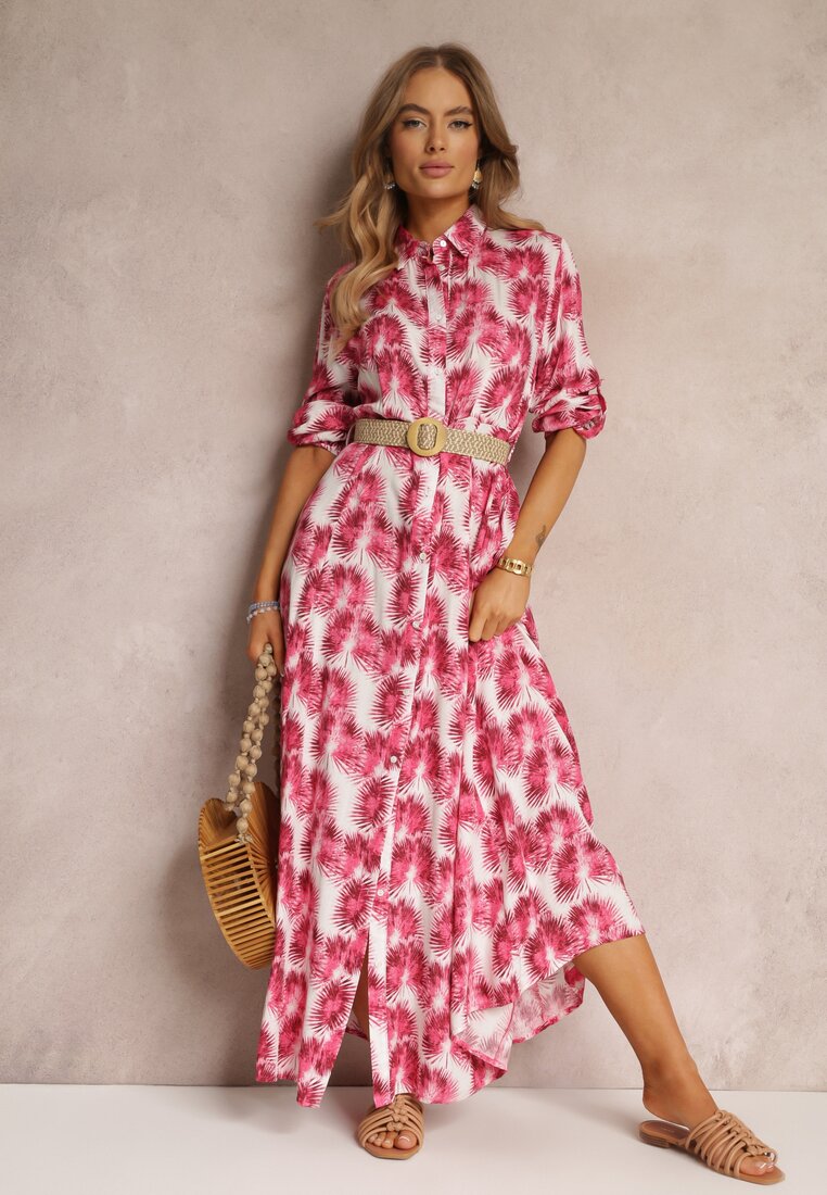 Rochie Fucsia tip cămașă Maxi cu nasturi și mâneci ajustabile Jaye