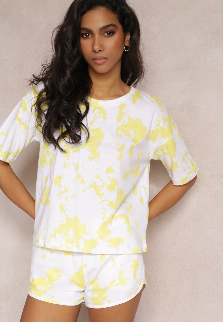 Pantaloni scurți Galben cu elastic în talie cu imprimeu Tie Dye Nurici