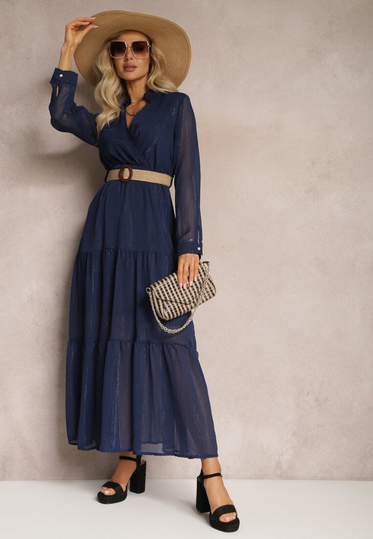 Rochie Bleumarin cu Decolteu petrecut și Curea împletită Velo