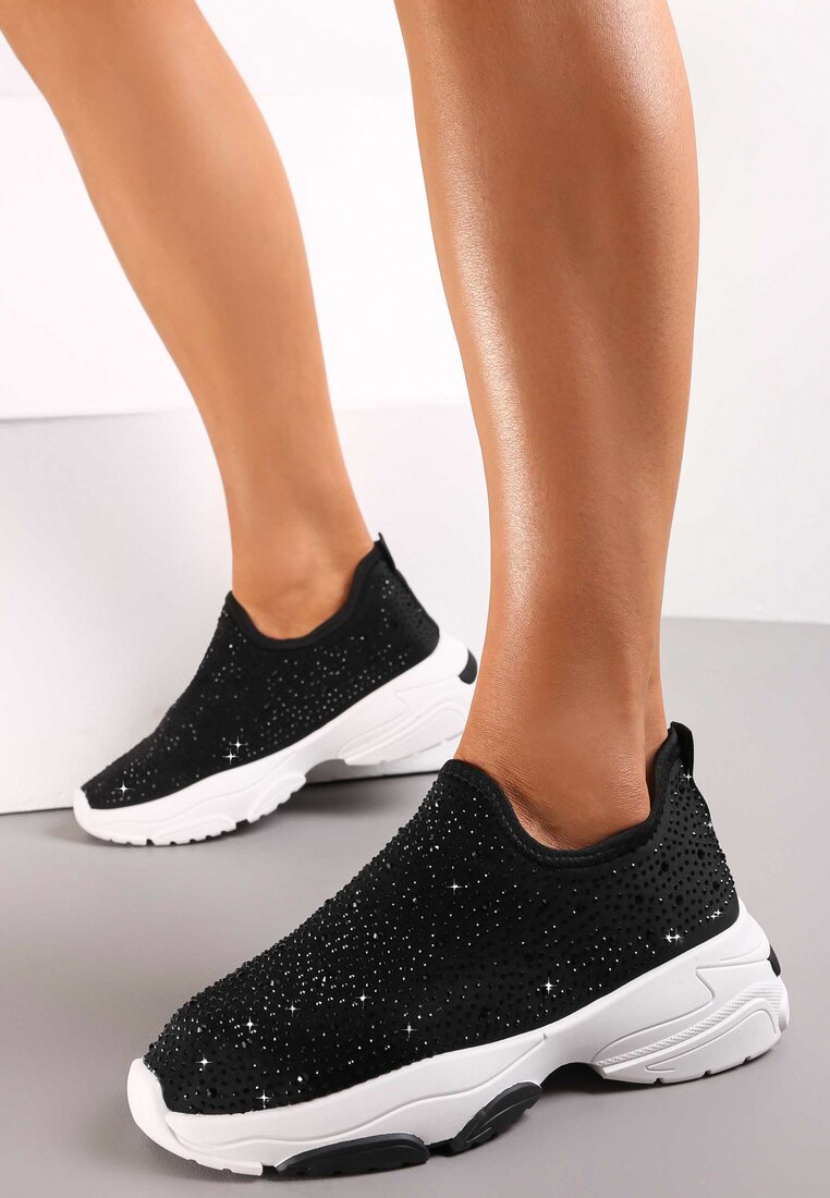 Adidași Negri Slip-on Decorați cu Zirconii Mici Alitria