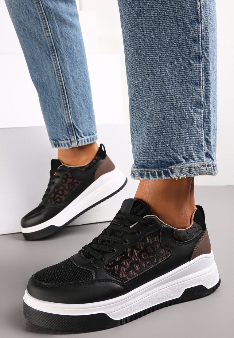 Sneakersy Negre Decorate cu Aplicație Lerijane
