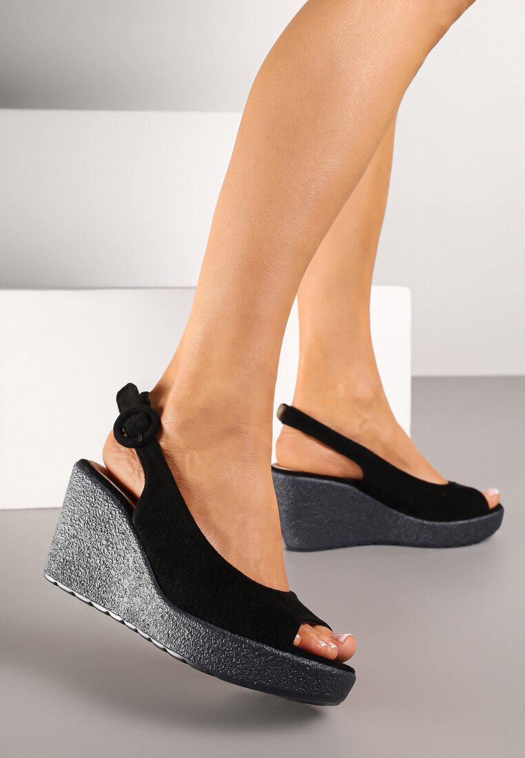 Sandale Negre cu platformă perforate și vârf decupat Aldonie