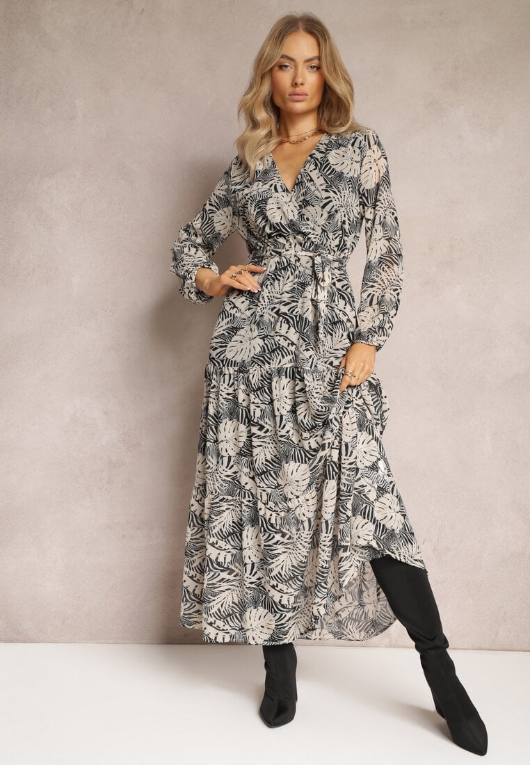 Rochie Gri Maxi cu Decolteu petrecut și elastic în talie Srinika