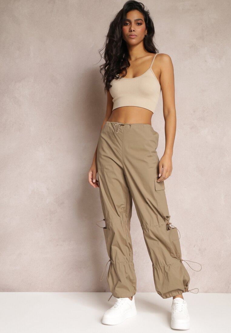 Pantaloni Bej tip Parașută Cargo cu șnururi reglabile Sterise