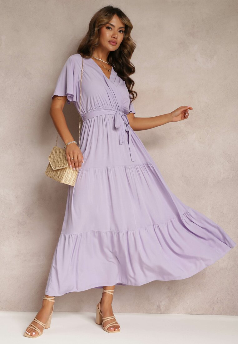 Rochie Violet Cloș cu Volan și Cordon Adotine