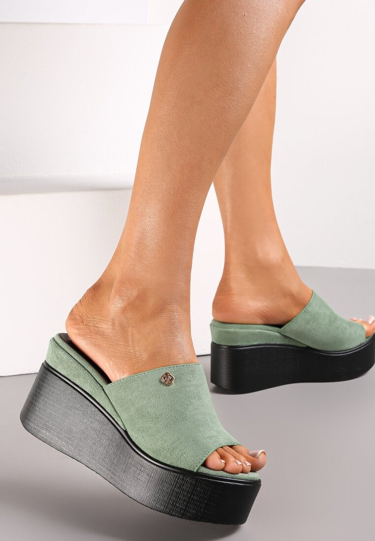 Papuci Verzi cu Baretă Lată cu Platformă Înaltă Lolka