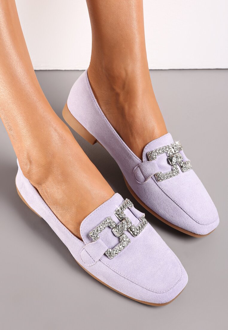 Mocasini Mov cu cataramă cu zirconii albe