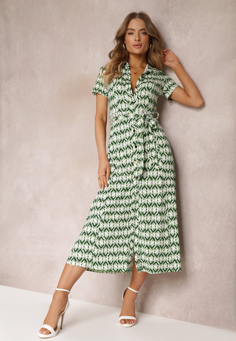 Rochie Verde a mamei tip cămașă legată în talie Maevana