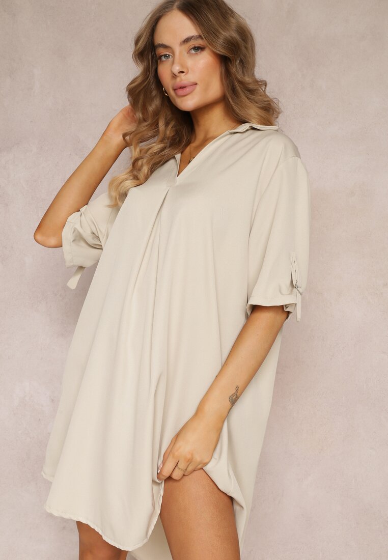 Rochie bej deschis dreaptă Oversize cu guler Zaya